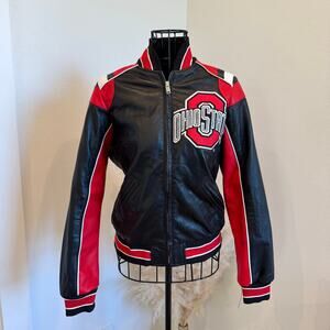 90s Vintage Ohio State Buckeyes Black Leather Bomber Moto Jacket USA - XS